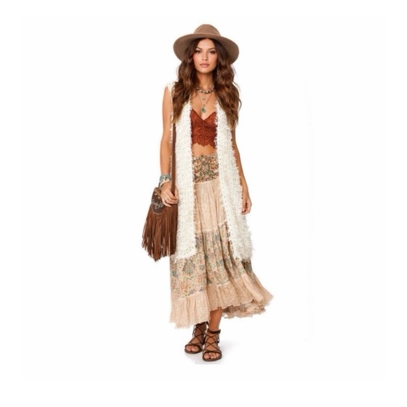 FREE PEOPLE Cream Boho Shaggy Midi Vest - Picture 2 of 12